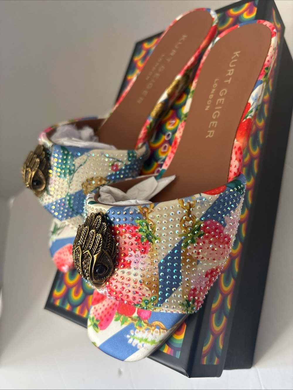 Kurt Geiger London Kensington Flat Sandal Crystal Embellished Sz-7 Multi Color - Picture 5 of 12